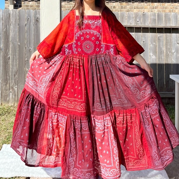 Handmade Earthy Voluminous Maxi Bandana Dress SKU 02265 Red Rose - Picture 5 of 16